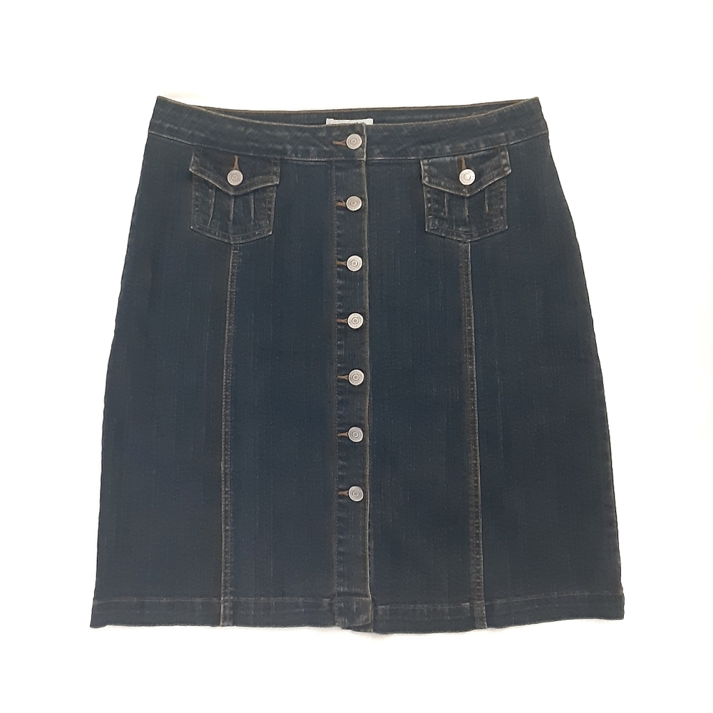 Villager Liz Claiborne Stretch Button Down Denim Skirt